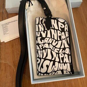 Lanvin Leather Necklace Card holder, black and white psychadelic pattern